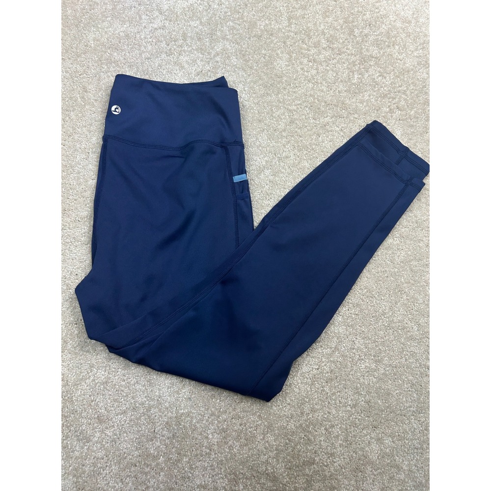 LegEnd Solid Athletic Leggings L Navy Blue Side Pockets High Rise Athleisure Gym